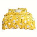 Yellow Floral Print Duvet Cover Set by Axyaa