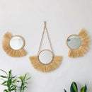 Axyaa Raffia Bead Wood Mirror: Acrylic Decorative Wall Hanging for Bedroom