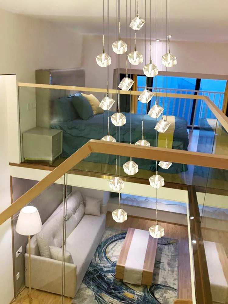 Axyaa Modern Crystal Staircase Chandelier for Luxury Living Room