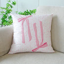 Axyaa Pink Bow Embroidery Flannel Pillowcase - Soft Polyester Sofa Cushion Cover