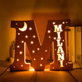 Axyaa Personalized LED Name Wall Decor Night Light with Stars for Family, Couples, Kids - Wooden Lamp