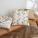 Axyaa Floral Embroidered Linen Cushion Cover with Pompom Accent