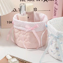 Axyaa Quilted Cotton Bow Organizer Box: High-capacity Round Storage Frame