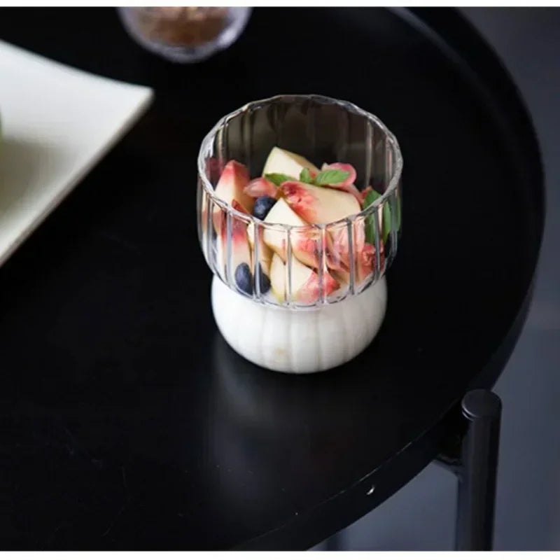 Axyaa 300ML Ins Iced Milk Glass Cups, Ribbed Drinking Glasses for Cocktail Beer Juice