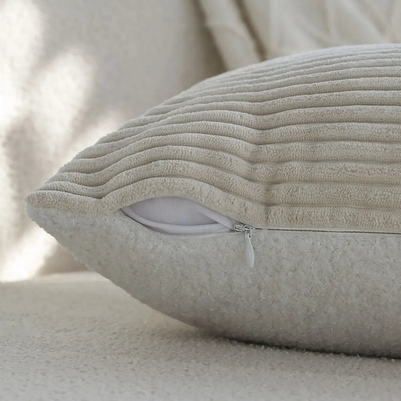 Axyaa Corduroy Patchwork Plush Cushion Cover - Soft Decorative Pillowcase for Living Room