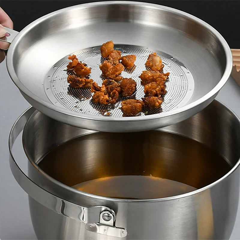 Axyaa Stainless Steel Strainer Lard Pot with Lid, Large Capacity Hanging Oil Storage Pot