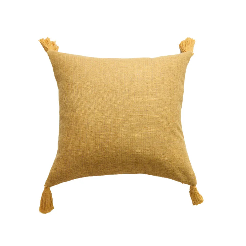 45x45cm Yellow Linen Cushion Cover Boho Chic Decorative Throw Pillow Cover for Sofa - Axyaa