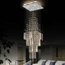 Axyaa Modern Crystal Chandelier for Living Room, Square Base Columnar Hanging Light Fixture for Staircase and Loft