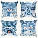 Axyaa Winter Christmas Pillow Cover - Snowman, Tree & Fireplace Design