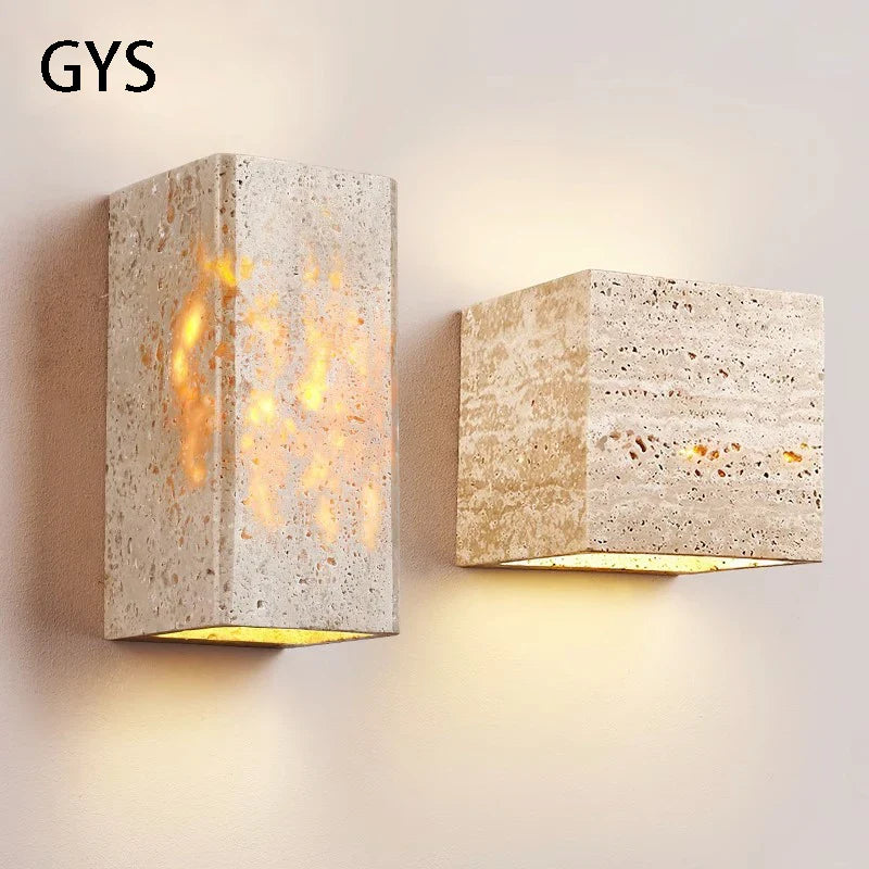 Axya Waterproof LED Garden Light for Courtyard, Designer Outdoor Wall Lamp, Yellow Travertine Stone Lights