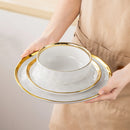 Axyaa 12/24-Piece White and Golden Rim Dinnerware Sets for 4