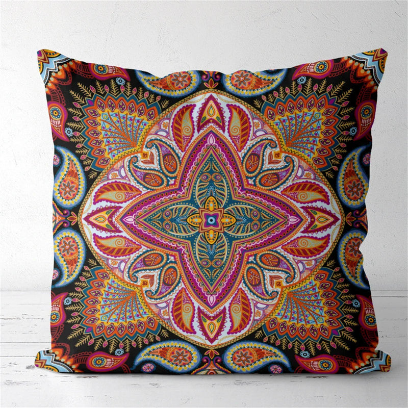 Axyaa Tan Chen Pattern Flower Cushion Cover for Home Decor