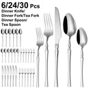Axyaa Stainless Steel Dining Set: 30 Pcs Solid Cutlery Knife Fork Spoon Mirror Utensils