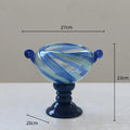 Axyaa Blue Striped Glass Vase - Tall Transparent Flower Pot for Home Decoration