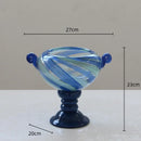 Axyaa Blue Striped Glass Vase - Tall Transparent Flower Pot for Home Decoration