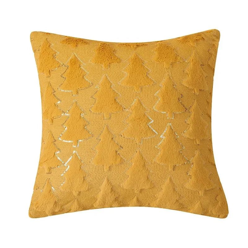 Axyaa Winter Green Faux Fur Christmas Tree Decorative Pillow Covers