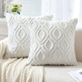 Axyaa Ivory White Plush Faux Wool Throw Pillow Covers, 45x45CM Boho Style