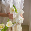 Axyaa Flower Texture Glass Vase Desk Decoration with Artificial Flowers