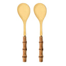 Axyaa Stainless Steel Bamboo Handle Spork Salad Server Fork Spoon Set