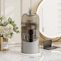 Axyaa Rotating Birdcage Makeup Brush Holder with Clear Lid - Vanity Cosmetic Storage