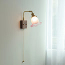 Axyaa Glass Pink LED Wall Lights Pull Chain Switch Bedside Lamp Sconce