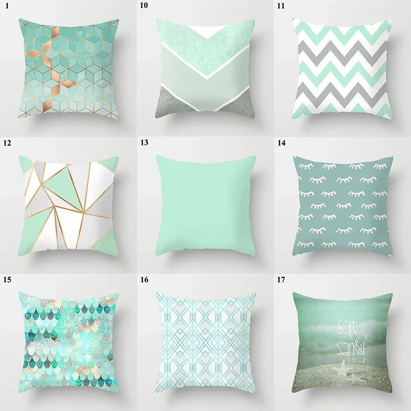 Axyaa Mint Green Blue Geometric Cushion Cover Modern Home Decor