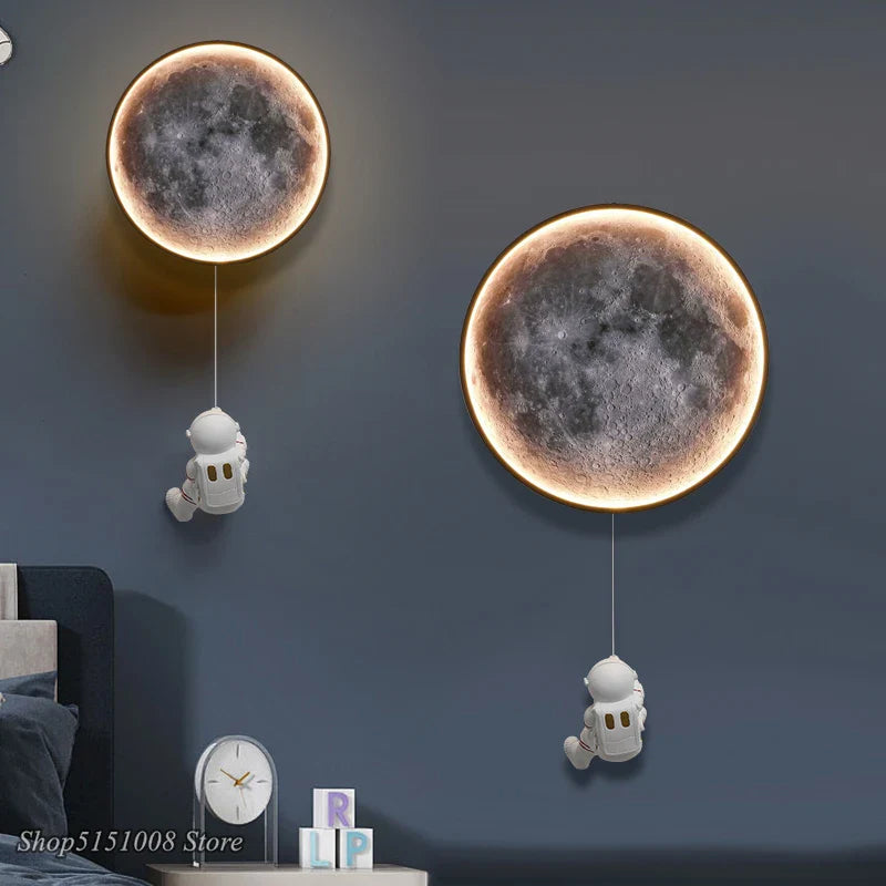 Axyaa Moon Astronaut LED Wall Lamp for Bedroom, Kids Room, TV Background