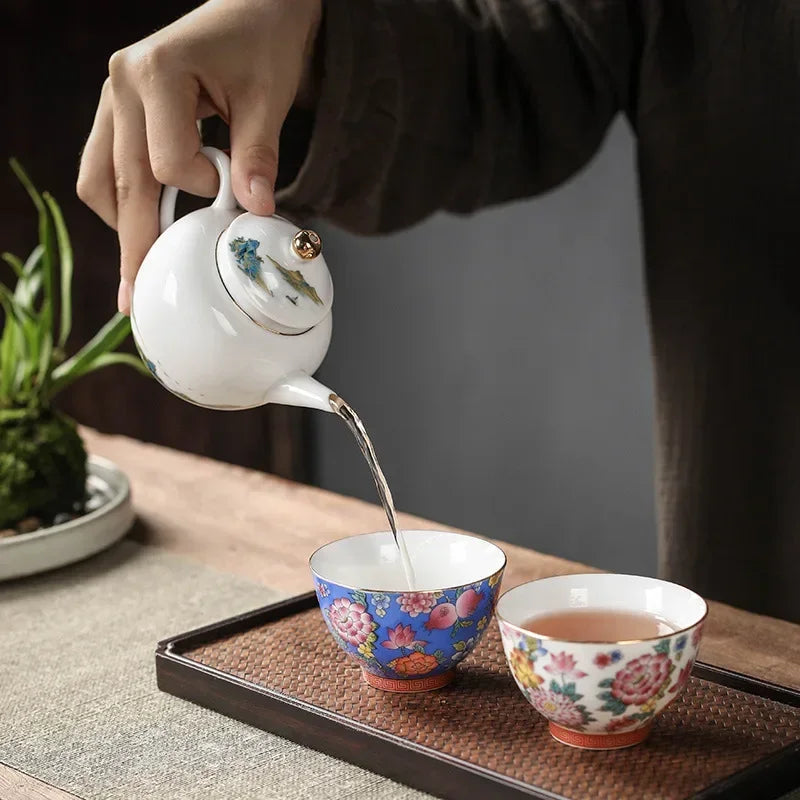 Axya High Porcelain Enamel Pickled Flowers Tea Cup Gift Set