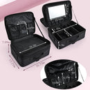 Axyaa 3-Layer Professional Makeup Train Case with Mirror and Shoulder Strap