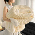 Axyaa Cozy Striped Coral Fleece Blanket | Thick Warm Plush Sofa Throw Queen Bedspread