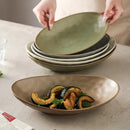 Axyaa Japanese Retro Ceramic Tableware Oval Bowl Salad Plate Set