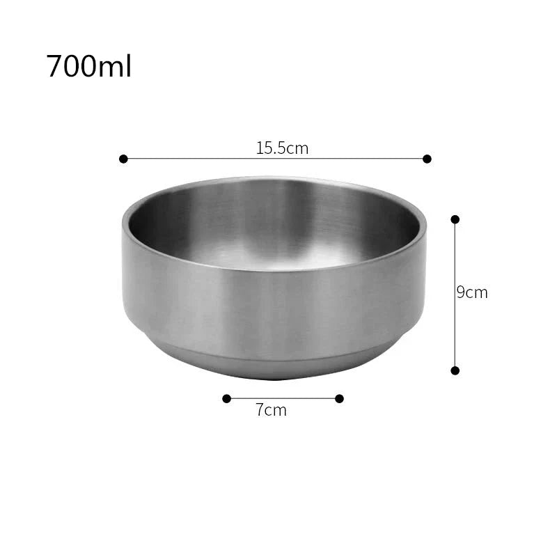 Axyaa Stainless Steel Ramen Bowl Double Layer Fruit Salad Soup Bowls Gold Silver
