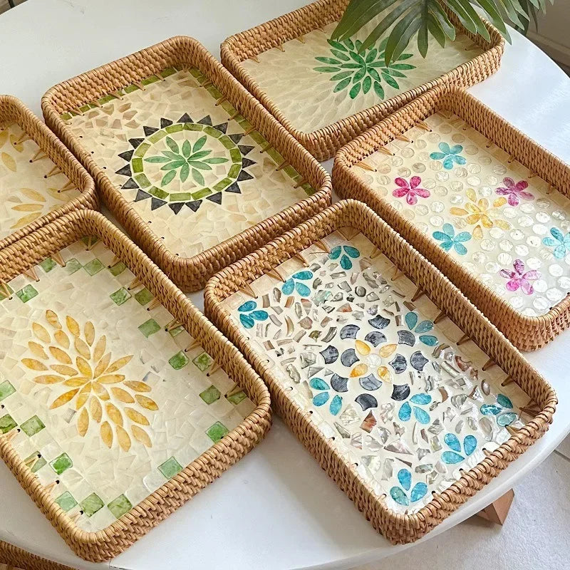 Axya Handmade Rattan Shell Storage Tray Home Living Room Light Luxury Fruit Plate