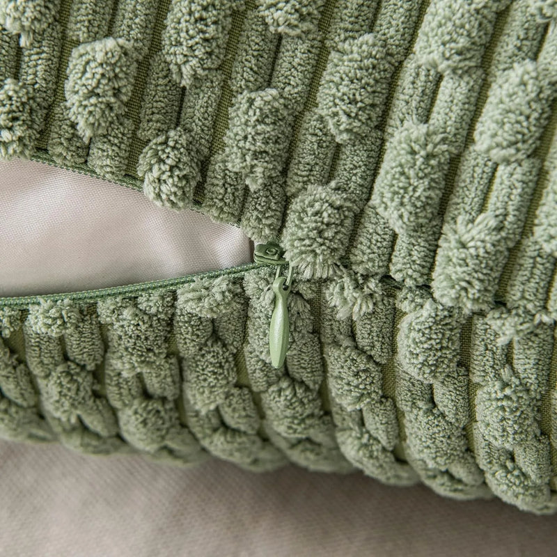 Axyaa Sage Green Corduroy Striped Throw Pillow Covers for Living Room