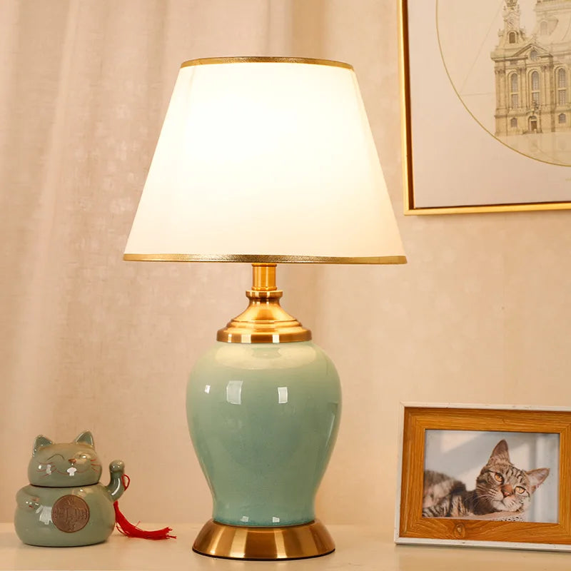 Axyaa Simple Modern New Chinese Ceramic Table Lamp for Bedroom and Living Room