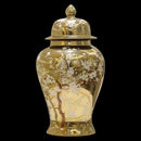 Axyaa Gold Ceramic Lattice Temple Jar with Lid - Home Decor Vase