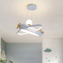 Axyaa Modern Airplane Pendant Lamp for Kids Boy Bedroom Blue Cream Chandelier