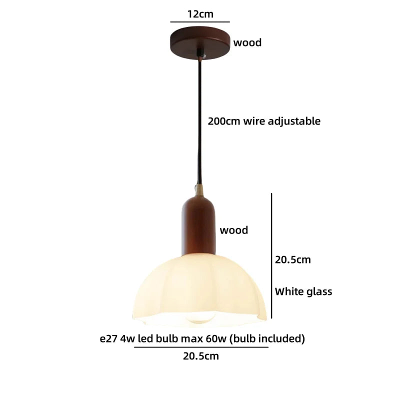 Axyaa White Glass LED Pendant Lights with Wood Handle - Modern Living Room Décor