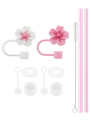 Axyaa Stanley Cup Silicone Accessories Set with Spill-Proof Stopper, Reusable Straw, and Cleaning Brush