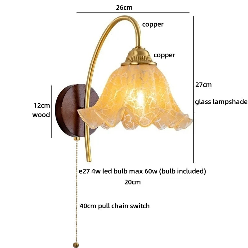 Axyaa Nordic LED Wall Lamp Clear Glass Wood Interior Decor Fixture