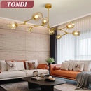 Axyaa Nordic LED Glass Chandelier: Modern Living Room Kitchen Pendant Lamp