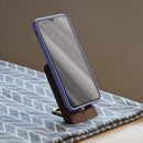 Axyaa Walnut Brass Phone Tablet Stand for Desk, Selfie, Live Video - Simple & Stylish