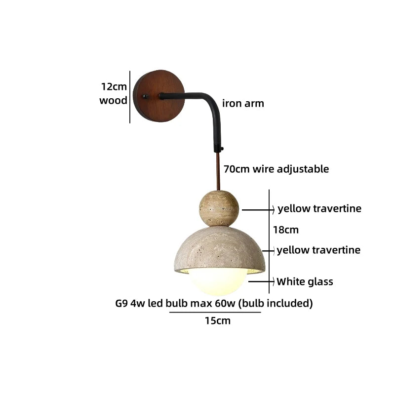 Axyaa Nordic LED Wall Lamp Travertine Wood Glass Stair Light