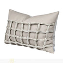 Axyaa Orange Gray Leather Woven Cushion Pillow Handmade Minimalist Room Decoration