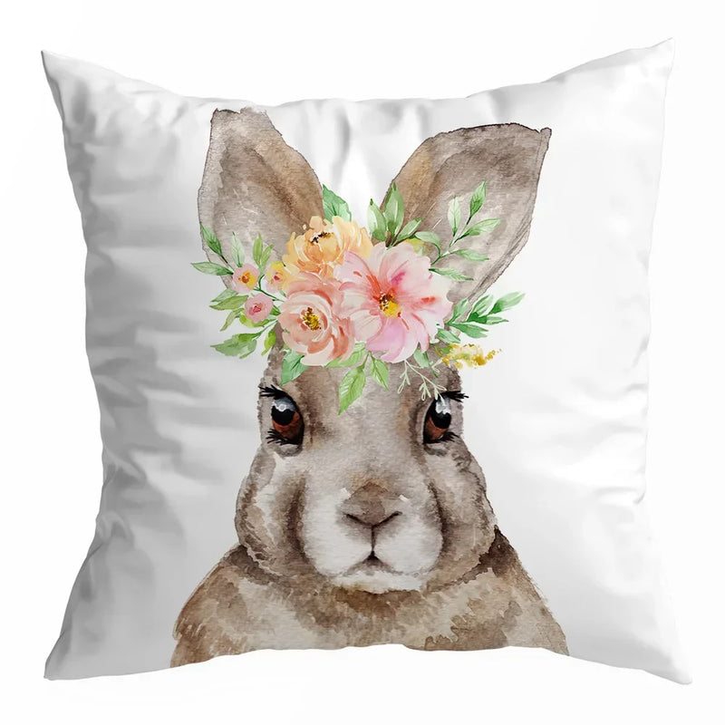 Spring Peach Rabbit Cushion Cover 45x45cm for Sofa Decor, Car, Bedside - Axyaa