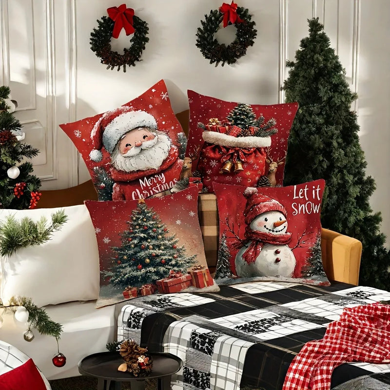Christmas Pillowcase Santa Claus Snowman Tree Cover by Axyaa Home - Festive Sofa Cushion