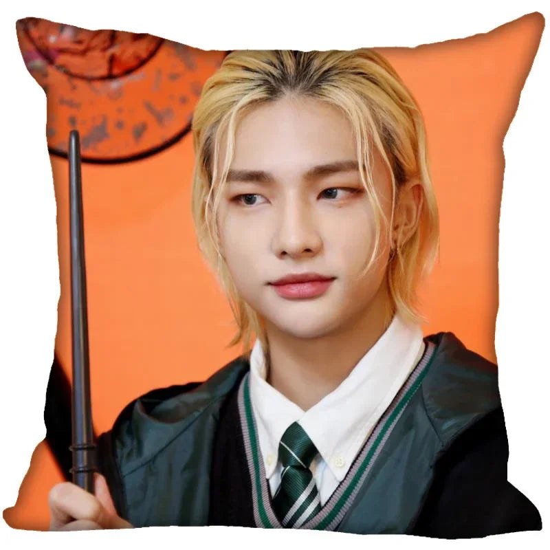 Axyaa Satin Hwang Hyunjin Pillow Cover - Decorative Bedroom Office Pillowcase Square Zipper Case