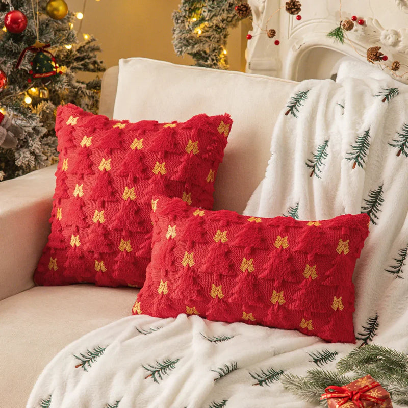 Axyaa Soft Plush Faux Fur Christmas Tree Pillow Cover for Winter Holiday Decor