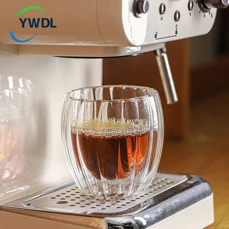 Axya Striped Double Wall Glass Mug for Coffee Tea Espresso Wine.