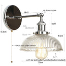 Axyaa Glass Industrial LED Wall Sconce Pull Chain Switch Vintage Bedside Lamp